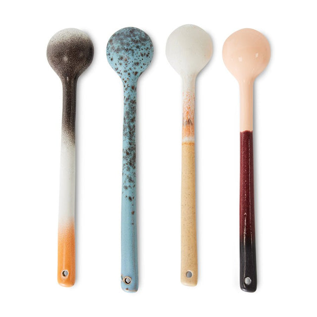 HKliving 70s Ceramics Löffel Breeze L – Detailansicht vier verschiedene Designs, Keramik bunt