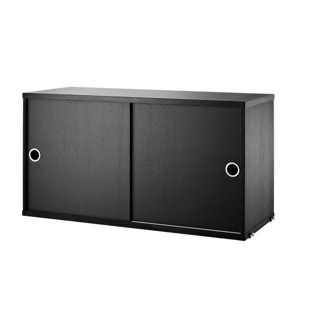 String Schrank mit Schiebetüren 78×30cm Esche Schwarz – Hängeschrank für das String Regal