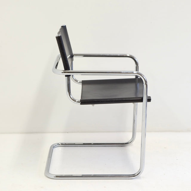 B34 Freischwinger Marcel Breuer schwarzes Leder - Thonet zugeschrieben