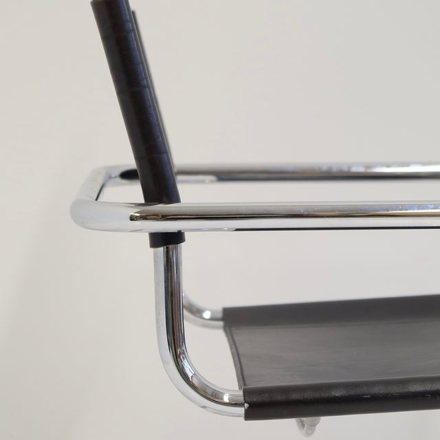 B34 Freischwinger Marcel Breuer schwarzes Leder - Thonet zugeschrieben