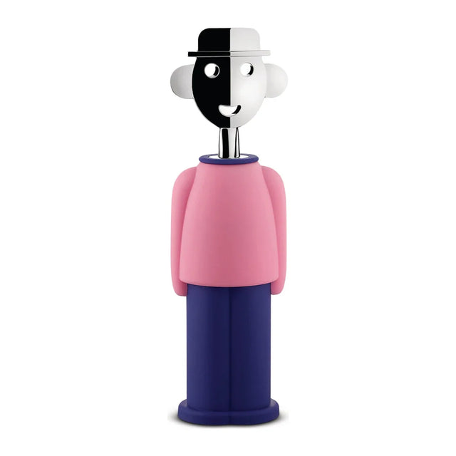 Alessi Korkenzieher Alessandro M. in Rosa und Blau mit verchromtem Zamak, Design Alessandro Mendini