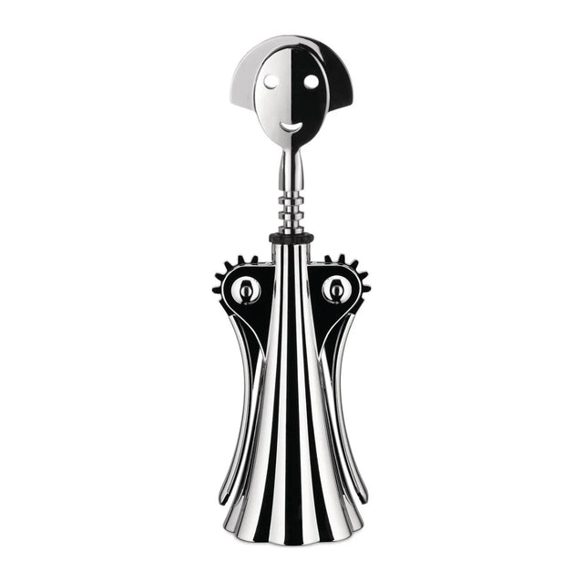 Alessi Korkenzieher Anna G. in Schwarz-Weiß gestreift aus verchromtem Zamak, Design Alessandro Mendini