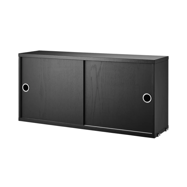 String Schrank mit Schiebetüren 78×20cm Esche Schwarz – Hängeschrank für das String Regal