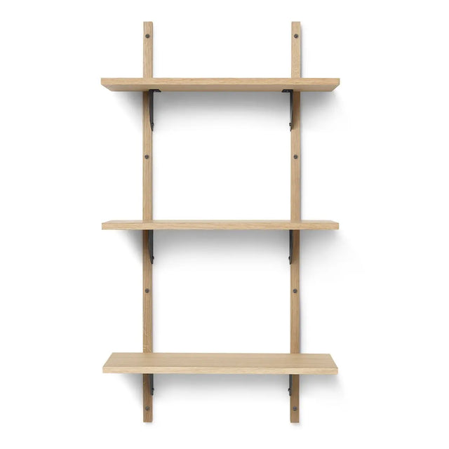 ferm LIVING Sector Shelf Triple Narrow – schmales Wandregal Eiche mit geschwärztem Messing