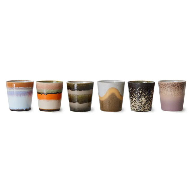 HK Living 70s Ceramics Kaffeebecher Elements 6er Set – Becher aus Keramik in erdigen Naturtönen, handglasiert, ACE7212