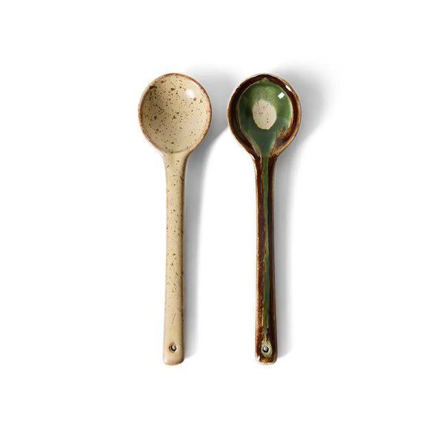 HK Living Servierlöffel Hills 2er Set – 70s Ceramics Steingut, mehrfarbig