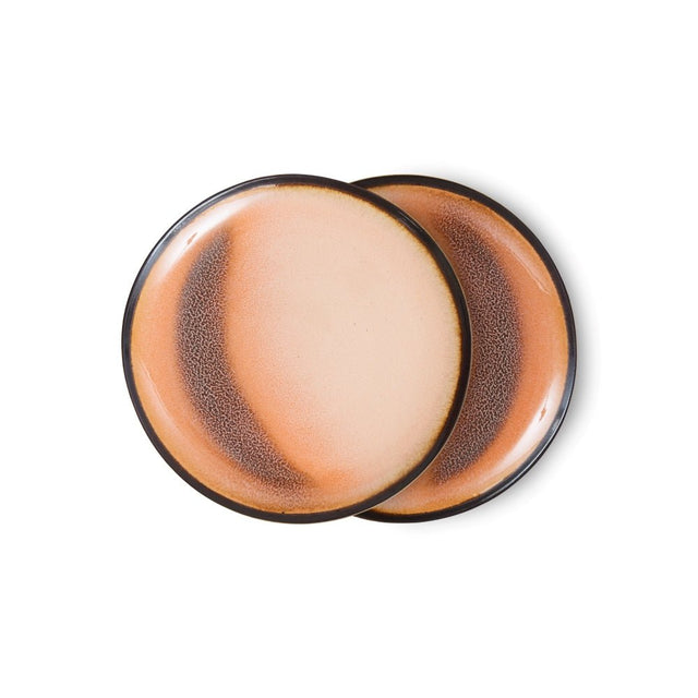 HKliving 70s Ceramics Dessertteller Horizon im 2er Set – Keramikteller im Verlauf von Orange zu Braun