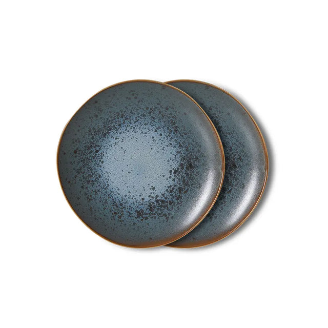 HKliving 70s Ceramics Dessertteller Mineral im 2er Set – blaugrauer Keramikteller