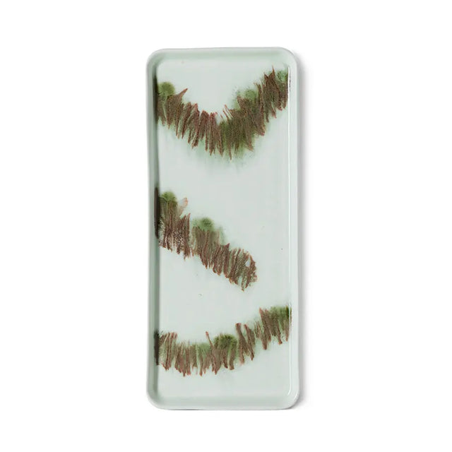 HKliving 70s Ceramics Kuchenplatte Tide – Stoneware 31,5×13,5 cm, Grün, fließende Pinselstruktur, handglasiert, KST0227