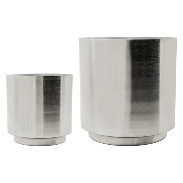 House Doctor Blumentopf Bailey 2er-Set aus Eisen in Silber, Größen 14 und 20 cm nebeneinander
