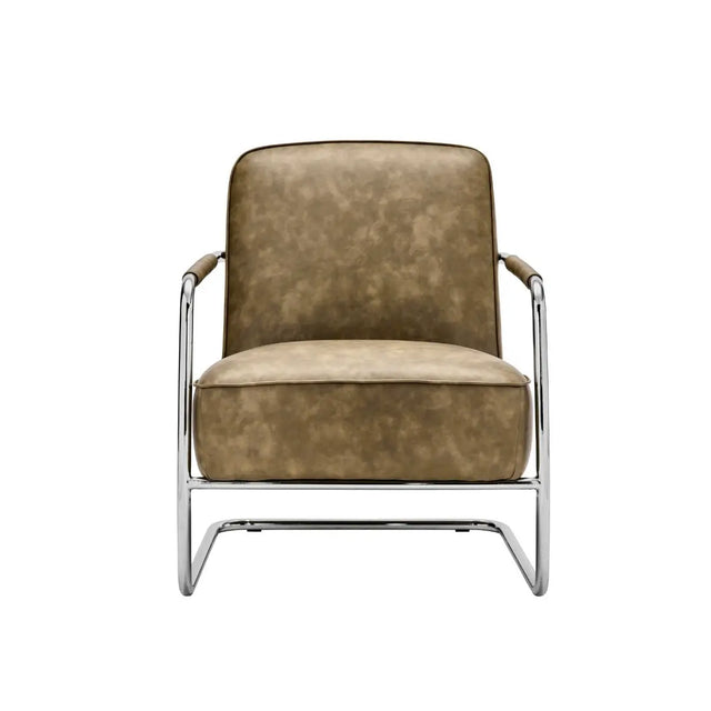 Frontansicht des House Doctor Loungesessels Comma in Khaki mit Chromgestell