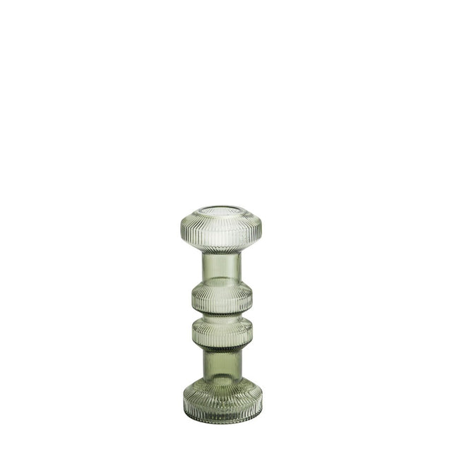 ISAA Vase-Kerzenständer Ara grün, geripptes Glas, hohe Vase 33,5 cm