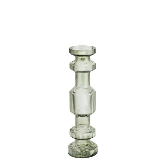 ISAA Vase-Kerzenständer Ara grün, geripptes Glas, hohe Vase 46,5 cm
