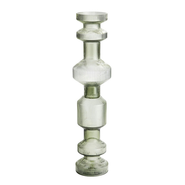 ISAA Vase-Kerzenständer Ara grün, geripptes Glas, hohe Vase 61 cm