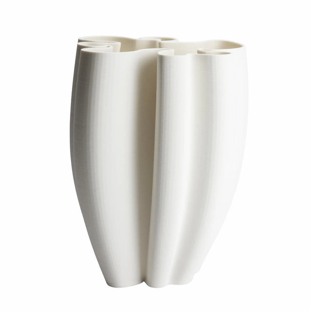 ISAA Vase Zanclus freigestellt, skulpturale 3D-Druck Vase weiß 23x30 cm