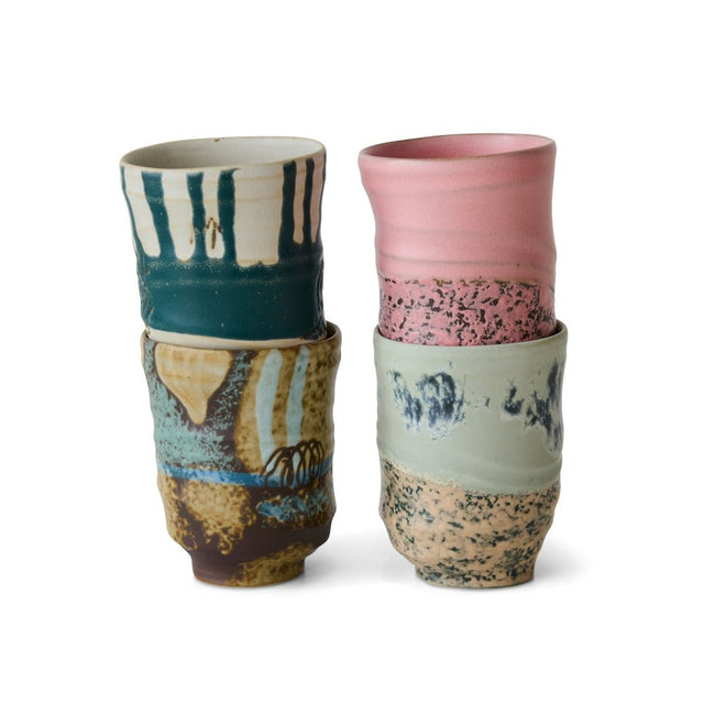 HKliving Artist Ceramics Kaffeebecher 4er Set – handbemalte Keramik Tassen 250 ml in vier Dekoren