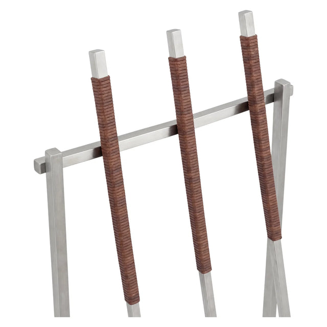 Blomus Kaminbesteck Aska aus Edelstahl mit Ledergriff, 3-teiliges Set Detailaufnahme