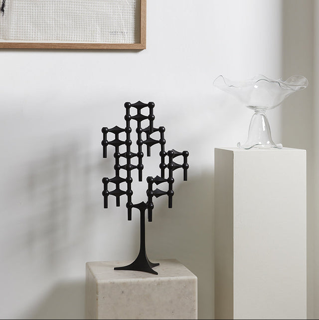 Kerzenständer schwarz 26cm hoch - Stoff Nagel