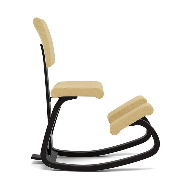 Varier Kniestuhl Variable Plus mit Rückenlehne, Holzfarbe Esche schwarz, Bezug Hellgelb (Tonal 62156) – Ansicht 2