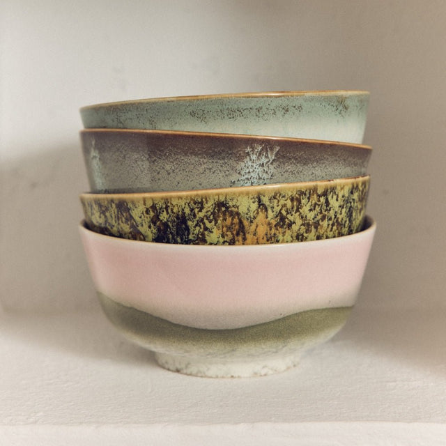 HKliving Ramen Schüsseln verschiedene Dekore – 70s Ceramics Ramen Bowls aus Keramik, Ø 19 cm