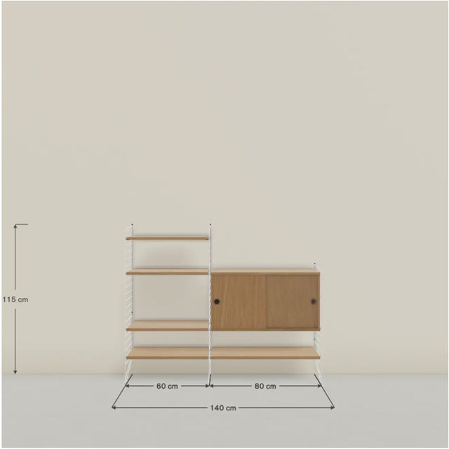String Regalsystem Wohnzimmer Set 140 × 115 cm in Walnuss Größenangabe