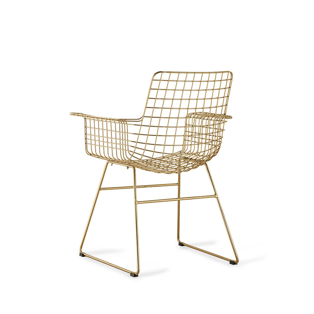 Stuhl Metall Wire mit Armlehnen Messing - HK Living