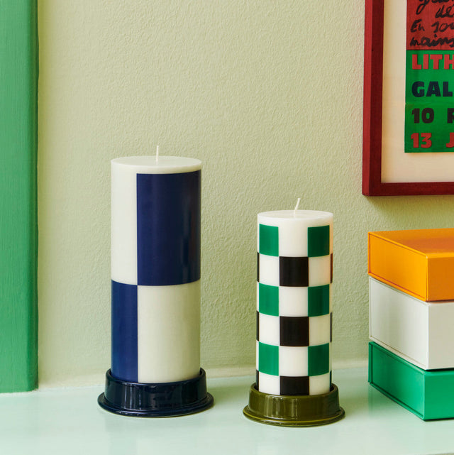 Stumpenkerze Column Candle Milky Green Dunkelblau Large - HAY