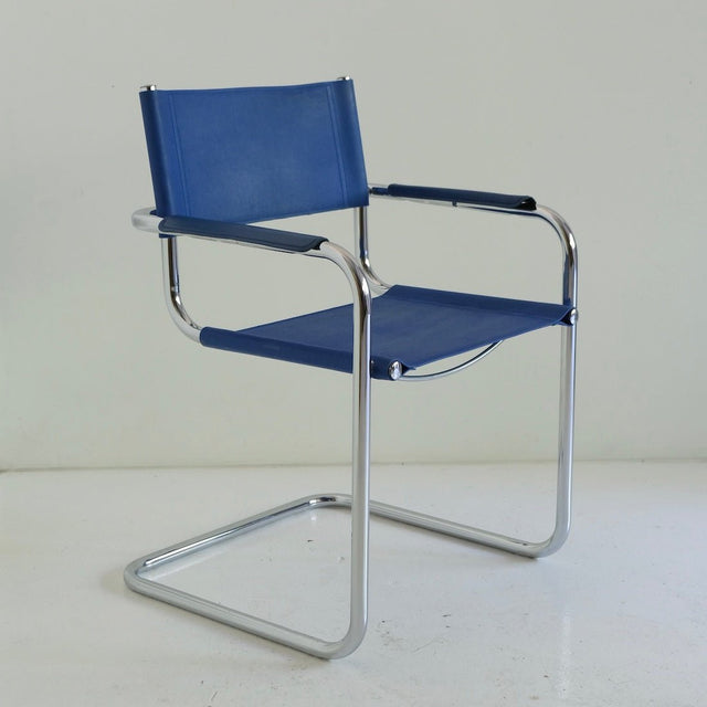 Vintage Freischwinger blaues Kunstleder B34 Marcel Breuer Stil - DesignWe.Love