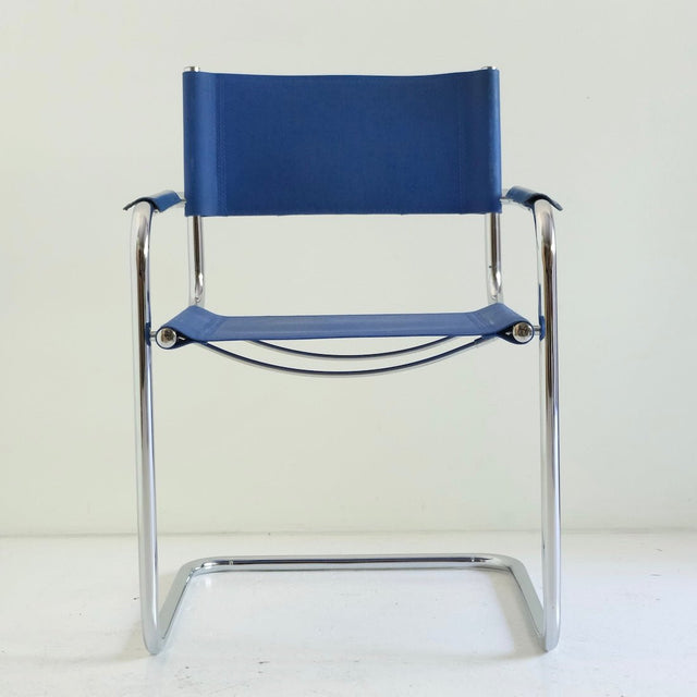 Vintage Freischwinger blaues Kunstleder B34 Marcel Breuer Stil - DesignWe.Love
