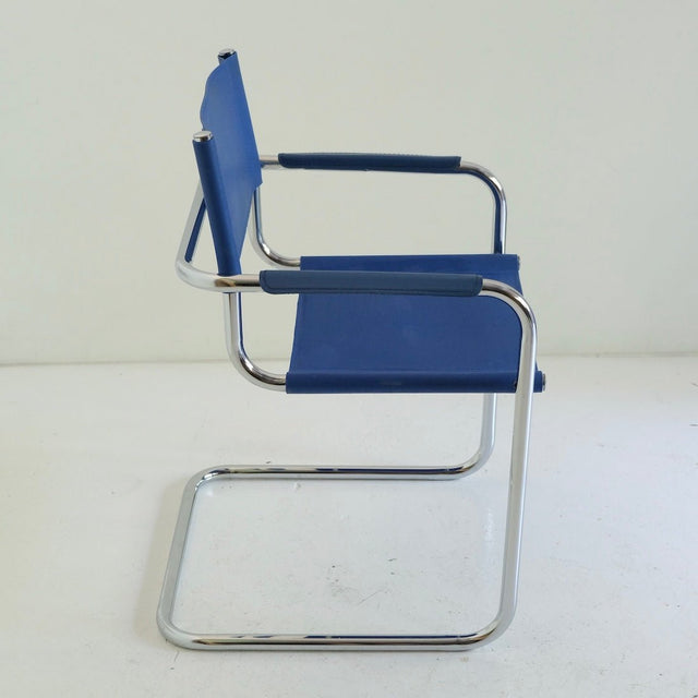 Vintage Freischwinger blaues Kunstleder B34 Marcel Breuer Stil - DesignWe.Love