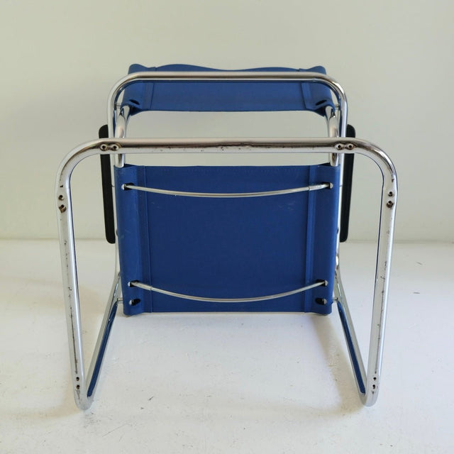 Vintage Freischwinger blaues Kunstleder B34 Marcel Breuer Stil - DesignWe.Love