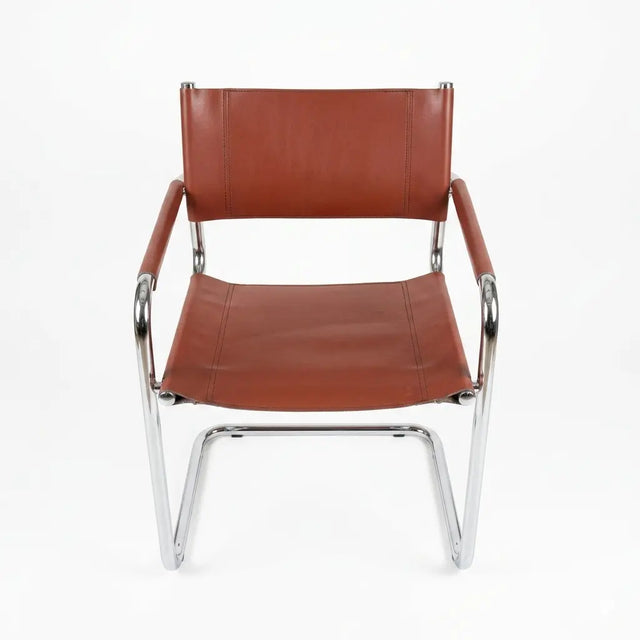 Vintage Freischwinger im Marcel Breuer Stil in Cognac Leder, Frontansicht