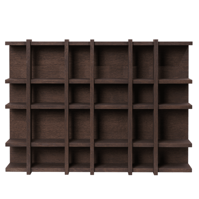 ferm LIVING Tilem Wandregal 6×4 Querformat aus dunkel gebeizter Eiche – Tassenregal für die Küche