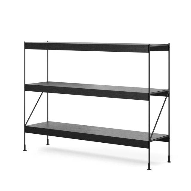 Zet Storage System von Audo Copenhagen in Höhe H114 mit schwarzen Eiche Regalböden