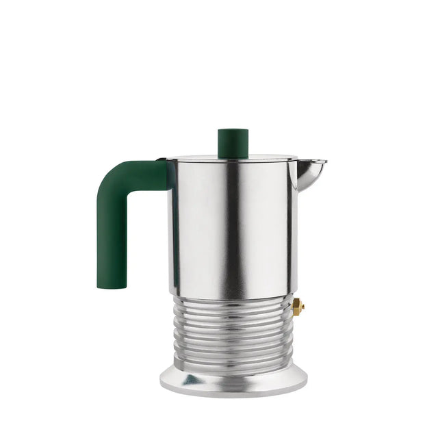 Alessi Vite Espressokocher 3 Tassen in Aluminium mit grünem Griff, Mokkakanne für Induktion
