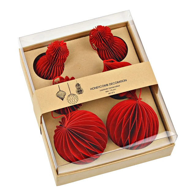 Honeycomb Anhänger-Mix Diamant, Kugel & Schneemann Rot-Mix – Christbaumschmuck aus Papier