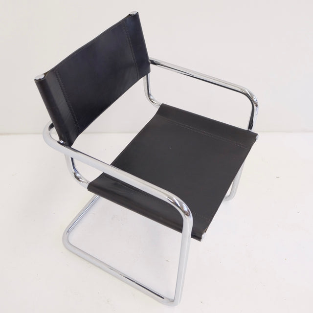 B34 Freischwinger Marcel Breuer schwarzes Leder - Thonet zugeschrieben