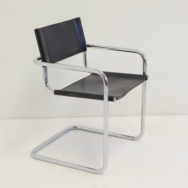 B34 Freischwinger Marcel Breuer schwarzes Leder - Thonet zugeschrieben