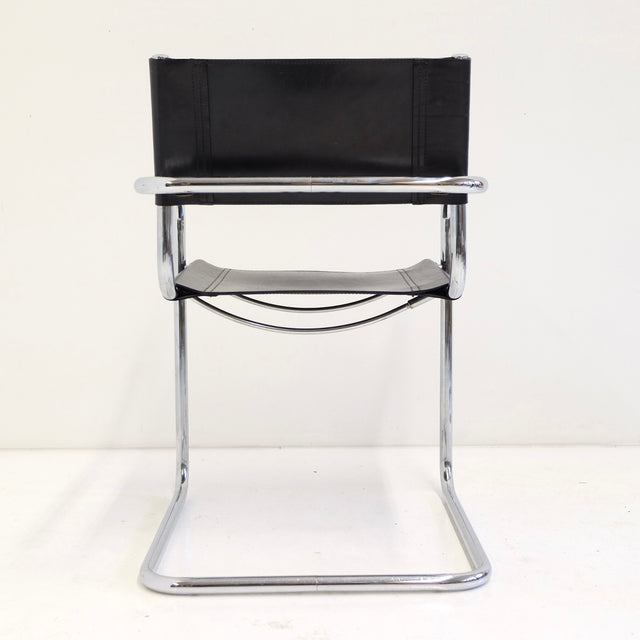 B34 Freischwinger Marcel Breuer schwarzes Leder - Thonet zugeschrieben