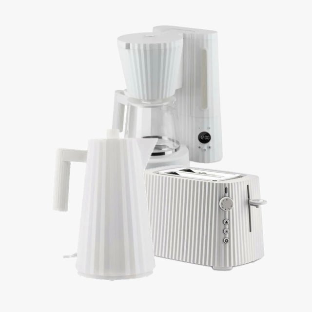 Alessi - Set mit Kaffeemaschine, Wasserkocher 1,7L und Toaster Plisse Weiß