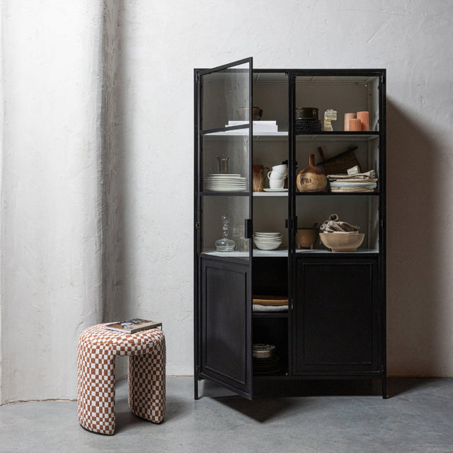Gepolsterter Hocker Charlie Orange mit Karomuster - Woood