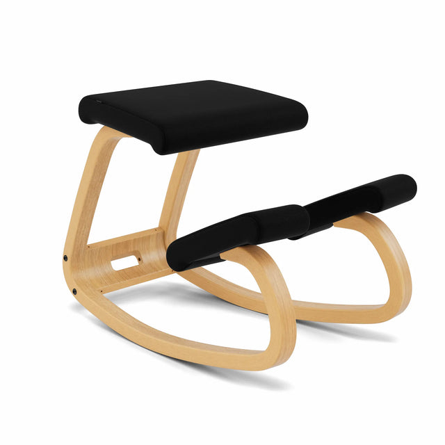 Varier Kniestuhl Variable, Holzfarbe Esche hellbraun, Bezug Schwarz (Tonal 60999) – ergonomischer Original Kniestuhl von Peter Opsvik