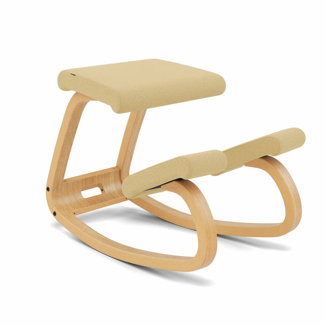 Varier Kniestuhl Variable, Holzfarbe Esche hellbraun, Bezug Hellgelb (Tonal 62156) – ergonomischer Original Kniestuhl von Peter Opsvik