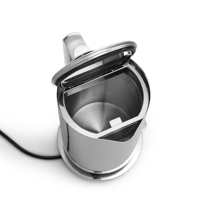 Aarke Kettle Wasserkocher aus gebürstetem Edelstahl von oben mit Blick ins Innere