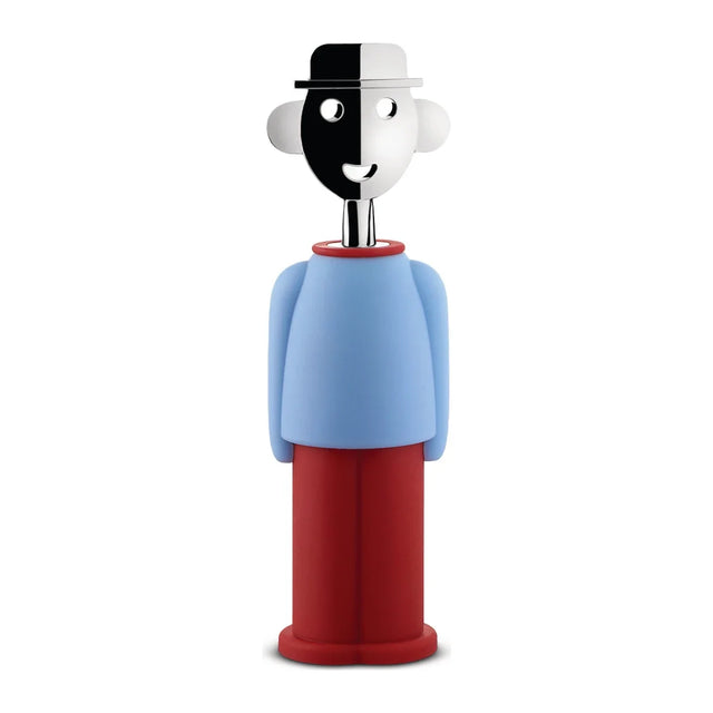 Alessi Korkenzieher Alessandro M. in Hellblau und Rot mit verchromtem Zamak, Design Alessandro Mendini