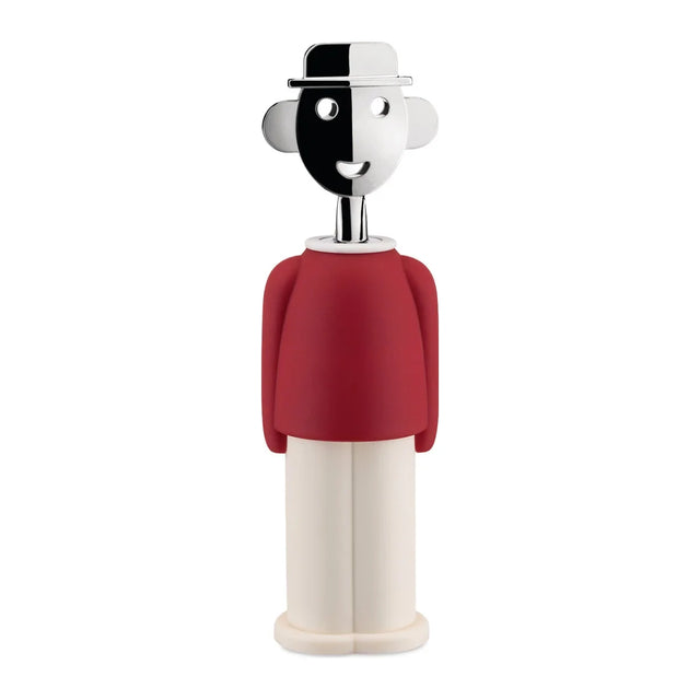 Alessi Korkenzieher Alessandro M. in Rot und Weiß mit verchromtem Zamak, Design Alessandro Mendini