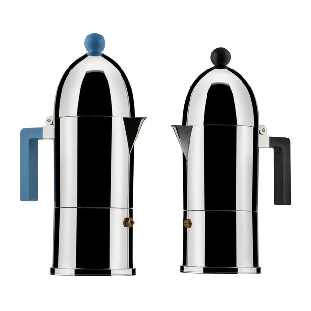 Alessi La Cupola Espressokocher in Schwarz und Hellblau für Induktion, 6 Tassen, Espressokannen von Aldo Rossi