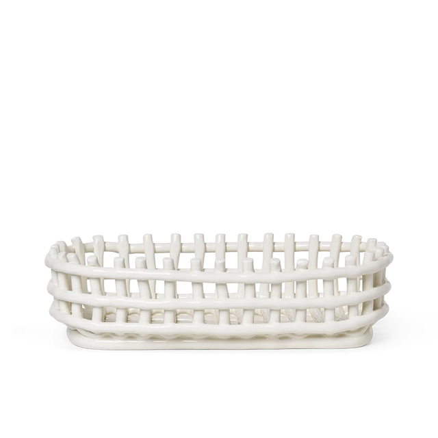 Ceramic Basket Oval Weiss - ferm LIVING - DesignWe.Love