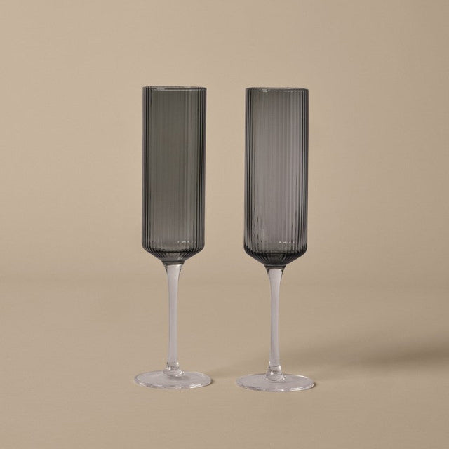 Champagnergläser Flute Ripple grau (2er Set) - ferm LIVING