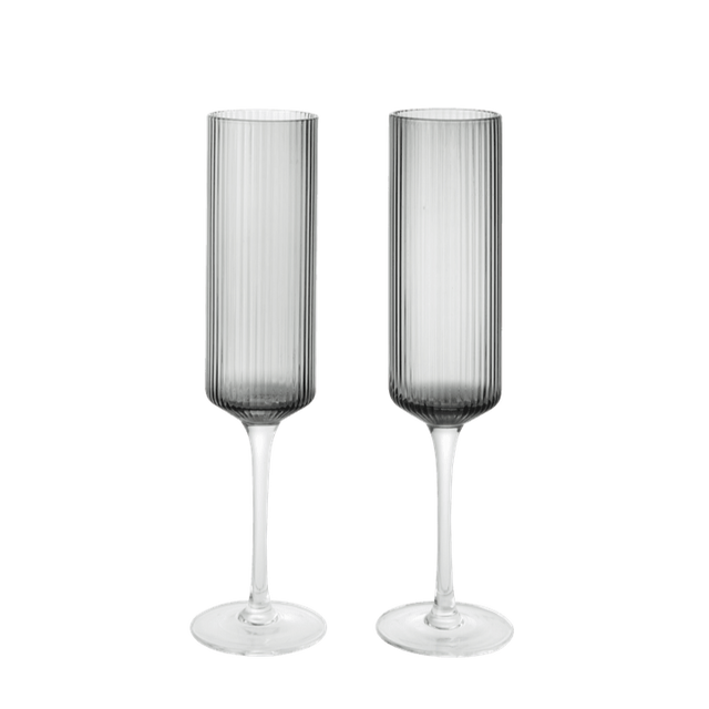 Champagnergläser Flute Ripple grau (2er Set) - ferm LIVING